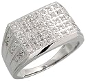 14k White Gold Rectangular Men's Diamond Ring, w/ 0.55 Carat Brilliant Cut Diamonds, 1/2" (13mm) wide