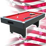 8 BALLTM USA SERIES 7' x 4' RED POOL TABLE, FREE BALLS, TRIANGLE, 2 CUES, 2 CHALKS, BRUSH & DELIVERY