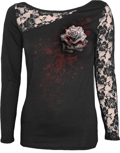 Spiral - Womens - WHITE ROSE - Lace One Shoulder Top Black