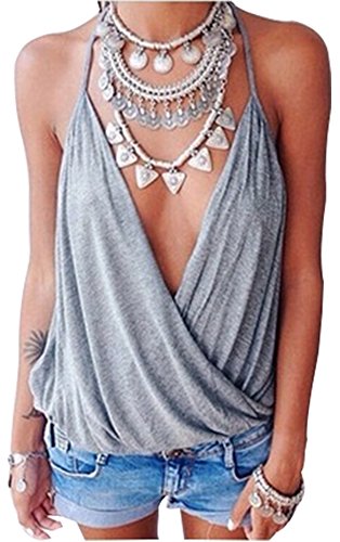 Missord Sexy V Neck Strappy Loose T-shirt Tank Top Vest Blouses
