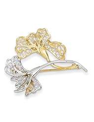 14K Yellow Gold and Rhodium Filigree Floral Pin. Metal Wt- 2.59g