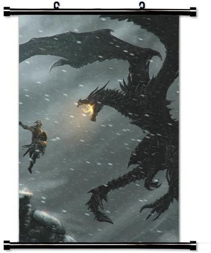 MiniGao Wall Scroll Poster with The Elder Scrolls Warrior Dragon Snow Fire Home Decor Wall Posters Fabric Painting 32 X 48 Inch