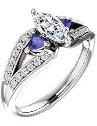 10K White Gold Marquise Cut Diamond and Tanzanite Ring -- LIFETIME WARRANTY