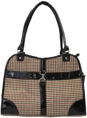 Houndstooth Print Shoulder Bag Carrier Tote 15-Inch by 7-Inch by 12-Inch Black/Brown