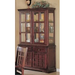 China Cabinet Buffet Hutch with Brass Hardware Rich Cherry Finish by Coaster