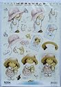 A4 step by step 3D Morehead die cut decoupage sheet - cute girls, butterfly and kitten