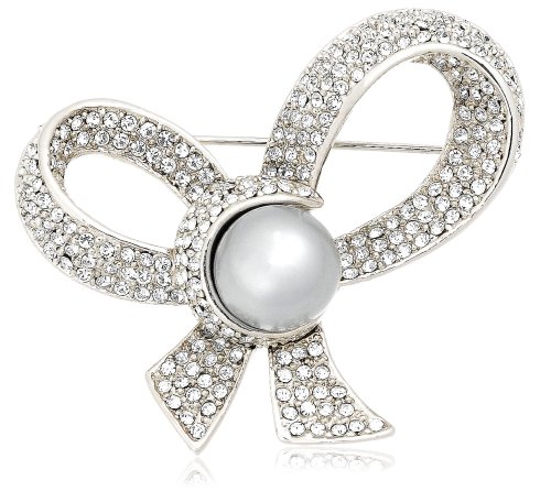 Shell Pearl and Crystal Ribbon Pin by Margot Townsend