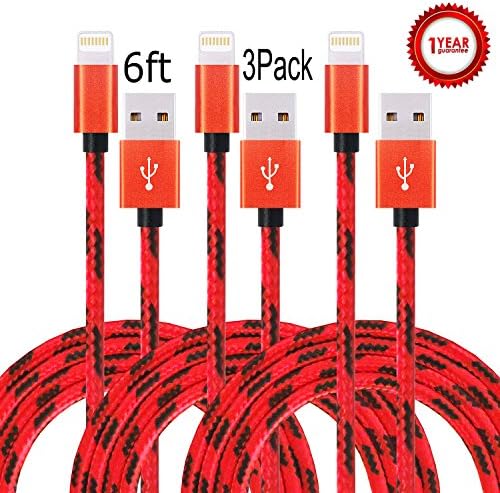 Aplenta 3PACK 6FT Nylon Braided Lightning Cable USB Cord Charging Cable for iphone 6s, 6,SE,6s plus, 6plus, 6,5s 5c 5,iPad Mini, Air,iPad5,iPod.(Red+Black)