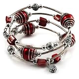 Silver-Tone Beaded Multistrand Flex Bracelet (Red)