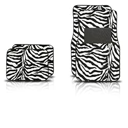 A Set of 4 Universal Fit Animal Print Carpet Floor Mats for Cars / Truck - Zebra White Tiger