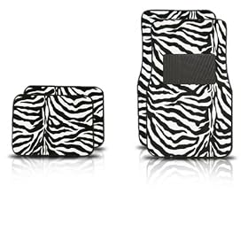 A Set of 4 Universal Fit Animal Print Carpet Floor Mats for Cars / Truck - Zebra White Tiger