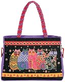 Laurel Burch Medium Tote Zipper Top, Feline Family Portrait