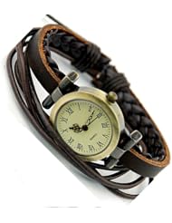 Womens Retro Vintage Weave Wrap Faux Leather Bracelet Quartz Wrist Watch
