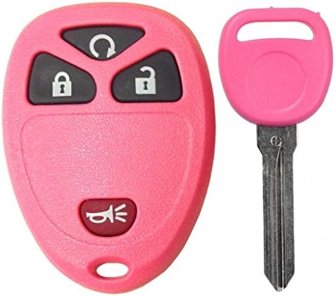 Discount Keyless Replacement Pink 4 Button Automotive Keyless Entry Remote Control Transmitter 15913421 and a Replacement Pink ID 46 Transponder Key Compatible with GM Vehicles