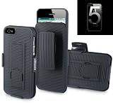 i-BLASON Transformer New iPhone 5 Hard Shell Stand Case With Holster and Locking Belt Swivel Clip 4G LTE (Fits AT&T, Sprint, Verizon) - Black