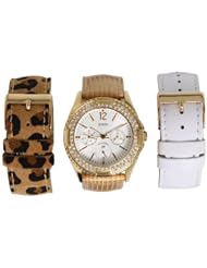 GUESS Womens U13597L1 Feminine Classic Gold-Tone Watch with Interchangeable Leather Straps