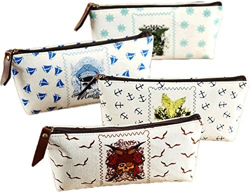JSea Stationery Students Canvas Pirate Skull Anchor Seagull Pencil Holder Pen Bag,4 colors