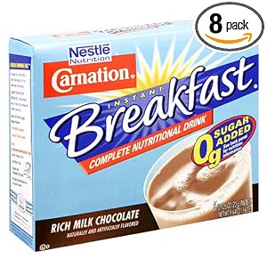 Nestle Carnation Instant Breakfast Essentials, No Sugar Added Rich Milk Chocolate Powder, 8-Count Envelopes (Pack of 8)