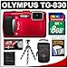 Olympus Tough TG-830 iHS Shock & Waterproof Digital Camera (Red) with 8GB Card + Case + Flex Tripod + Accessory Kit