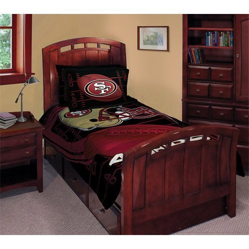 4 Piece Set Twin Size Bedding - NFL Football San Francisco 49ers Comforter, Pillowcase, Flat Sheet and Fitted Sheet