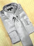 Daniel Ellissa Silver Grey Satin Dress Shirt/Tie/Hanky Set