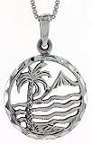 Sterling Silver Palm Tree Pendant, 7/8 (23mm) Tall.