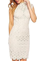 Sexy High-Neck Cocktail Summer Applique Slit Lace Party Dress/Midi Dress 