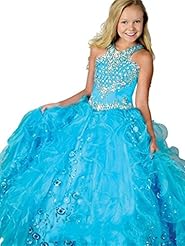 Girls Floor Length Halter Organza  Lace  Ball Gown Flower-Girl Dress/Pageant Dress/Party Dress 