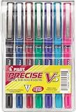 Pilot Precise V5 Stick Rolling Ball Pen, Micro Point, 7 Assorted Barrel/Ink Colors, 7 per Pack (26015)