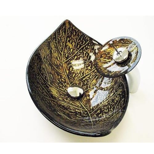 Review "Blackish Green Leaf Glass Vessel Sink and Waterfall Faucet LoLocriMosong