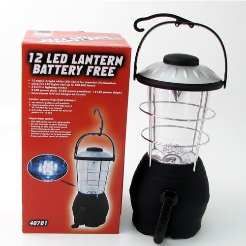 Ridge Rock Tools Battery Free Emergency and Camping 12 Super-Bright LED Crank Lantern, Black