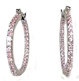 925 Sterling Silver Pink CZ Insideout Medium Round Hoop
