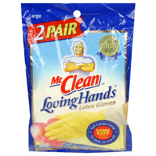 Mr. Clean Loving Hands Latex Gloves, 2-Pack, Size Large, Case of 12 (24 Pairs)