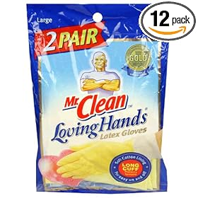 Mr. Clean Loving Hands Latex Gloves, 2-Pack, Size Large, (Pack of 12)