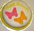 Chocolate Decorated Cake Single Layer 8" RoundTopped with Tropical Punch and Cherry Butterfly Gummie