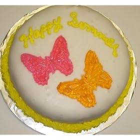 Carrot Decorated Cake Single Layer 8" RoundTopped with Tropical Punch and Grape Gummie