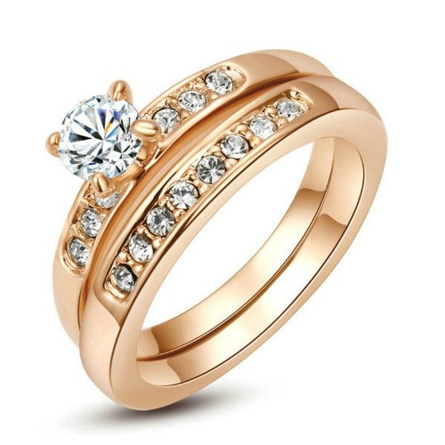 [Princess Series] Yoursfs Princess Cut 5mm Cubic Zirconia Wedding Engagement 2 Piece in 1 Ring 18k Rose Gold Plated Nickel Free