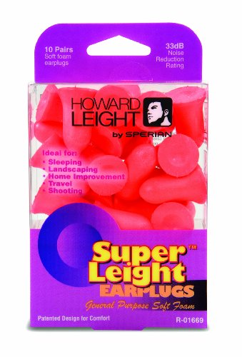 Howard Leight R-01669 Super Leight Pre-Shaped General-Purpose Foam Earplugs, Orange, 6 packs (60 Pair Total)