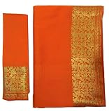 Brokat Sari orange traditionelles Wickelkleid aus Indien mit Blusenstoff und Wickelanleitung