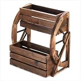 Fir Wood Wagon Wheel Double Tier Planter Plant Stand