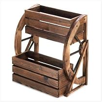 Fir Wood Wagon Wheel Double Tier Planter Plant Stand