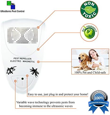 Ultrasonic Pest Control Repeller, Electronic, Non-toxic and Environment Friendly Device. Repels Rats, Mice, Roaches, Flies, Spiders, Other Insects. Home Pest Control, Repel with No Messy Cleanup!