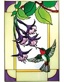 Review SCI  / Stained ART Glass Panel HUMMINGBIRD Bird FUCHSIA Flower WINDOW