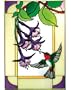 Hummingbird Fuchsia Painted Art Glass Window 14w x 20.5h Suncatcher