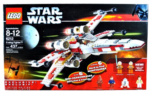 Lego Year 2006 Star Wars Series Vehicle Set #6212 - X-WING FIGHTER with S-Foil Wings, Folding Landing Gear and Cargo Hold Plus 6 Hard to Find Minifigures Luke Skywalker, Wedge Antilles, Chewbacca, Han Solo, R2-D2 and Princess Leia (Total Pieces: 437)