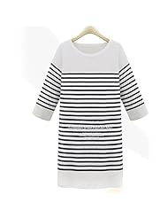 Colorblocking Sweater Summer Fall 2015 Cotton/Knit Striped Print  Dress