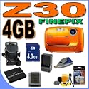 Fujifilm FinePix Z30 10MP Digital Camera w/3x Optical Zoom (Orange) BigVALUEInc Accessory Saver 4GB Battery/Charger Bundle