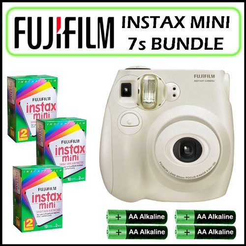 Fuji Instax Mini 7s Instant Film Camera in White and 3 Fuji Instax Mini Twin Pack Film Bundle