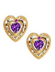 0.81 Ct Genuine Heart Shape Purple Amethyst Gemstone 18k Yellow Gold Earrings