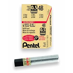 Pentel Super Hi-Polymer Lead Refill, 0.5mm Fine, 4B, 144 Pieces of Lead (C505-4B)